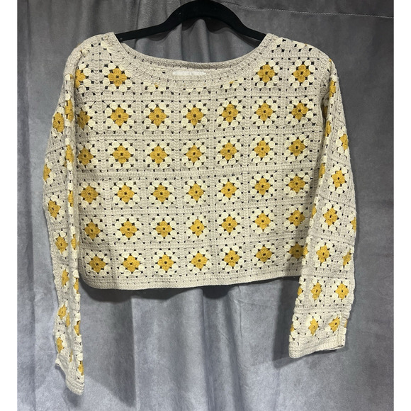 Industry Sweaters - Industry Republic Clothing Crop Crochet tan Top Yellow Boho Floral xSmall